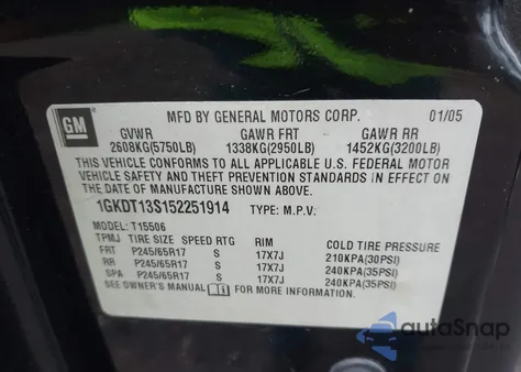 2005 GMC Envoy Slt z USA, uszkodzony, nr VIN 1GKDT13S152251914